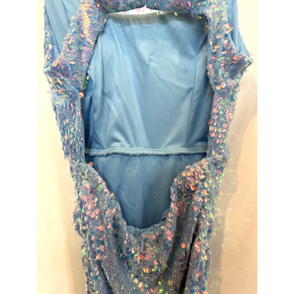 MNK Ice‎ Blue Sequin Mini Bodycon Cocktail Party Dress Size L Glam Girly Y2K - Picture 10 of 12